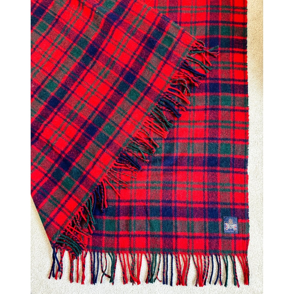 Vintage Woven in the British Isles Red Royal Stewart Style Tartan Throw Blanket